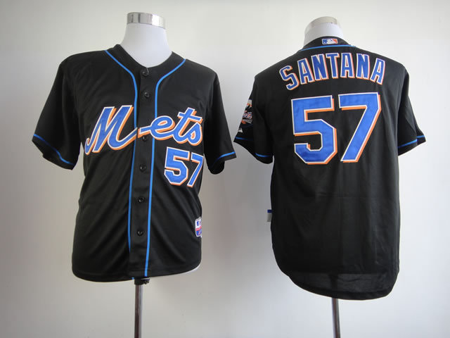 Men New York Mets 57 Santana Black MLB Jerseys